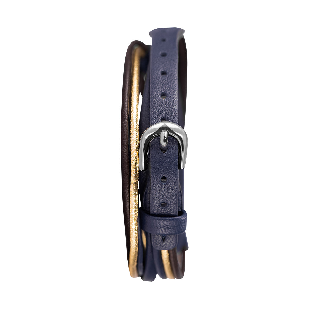 Double Bracelet marron, doré et bleu